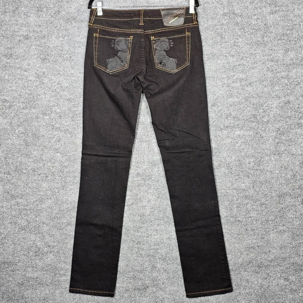 Ed Hardy Christian Audigier Womens Black Straight Leg Jeans Geisha Embroidery 28 - Picture 7 of 11